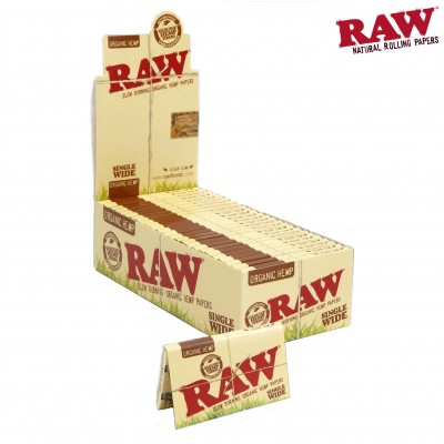 RAW SINGLE WIDE ORGANIC CIGARETTE ROLLING PAPERS 25CT/PACK